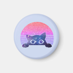 Adorable Black Cat Peeking – Cute Feline Magnet