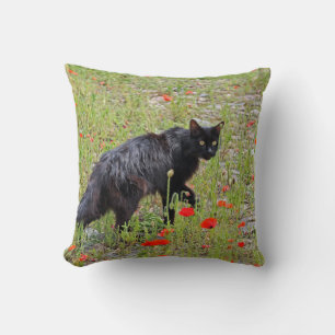 Adorable Black Cat Pillow! Throw Pillow