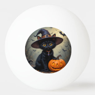 Adorable Black Cat Wearing Witch Hat Ping Pong Ball