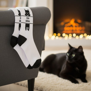 Adorable Black Cat with Name Crew Socks for Her