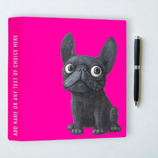 Adorable Black French Bulldog pink Dog  Binder