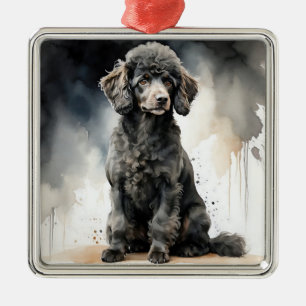 ADORABLE BLACK FRENCH POODLE PUPPY DOG METAL ORNAMENT