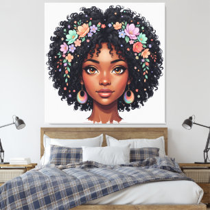 Adorable Black Girl W/ Flower Crown Afro Canvas Print