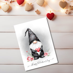 Adorable Black Gnome With Pink Heart Valentines Holiday Card