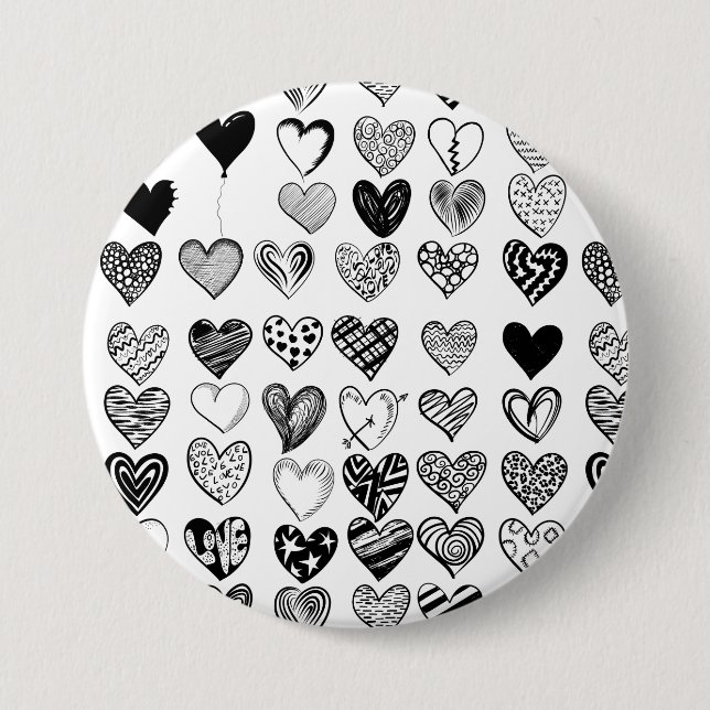Adorable Black Heart Scribble Drawing 3 Inch Round Button (Front)
