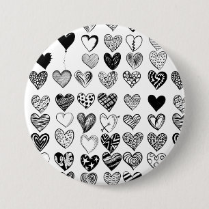 Adorable Black Heart Scribble Drawing 3 Inch Round Button