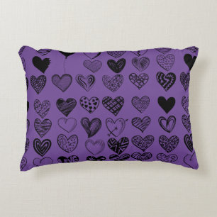 Adorable Black Heart Scribble Drawing Accent Pillow