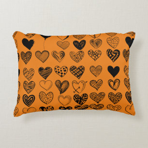 Adorable Black Heart Scribble Drawing Accent Pillow
