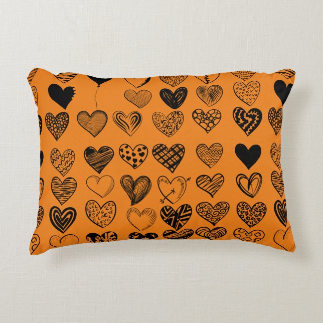 Adorable Black Heart Scribble Drawing Accent Pillow (Front)