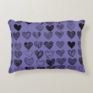 Adorable Black Heart Scribble Drawing Accent Pillow