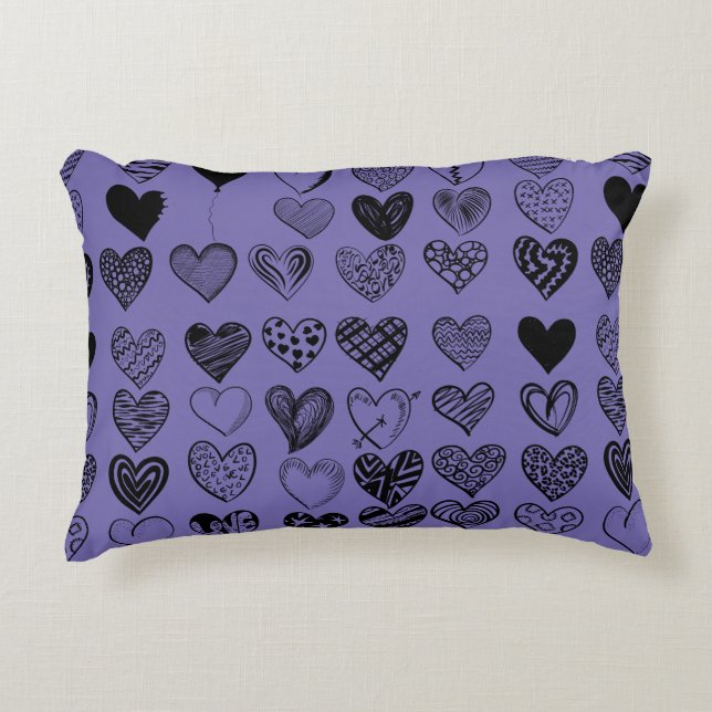 Adorable Black Heart Scribble Drawing Accent Pillow (Front)