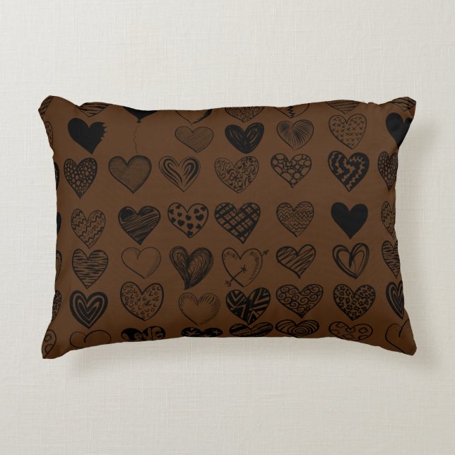 Adorable Black Heart Scribble Drawing Accent Pillow (Front)