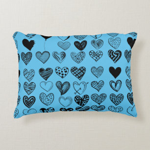 Adorable Black Heart Scribble Drawing Accent Pillow