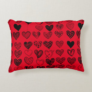 Adorable Black Heart Scribble Drawing Accent Pillow