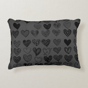 Adorable Black Heart Scribble Drawing Accent Pillow
