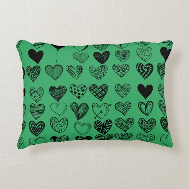 Adorable Black Heart Scribble Drawing Accent Pillow (Front)