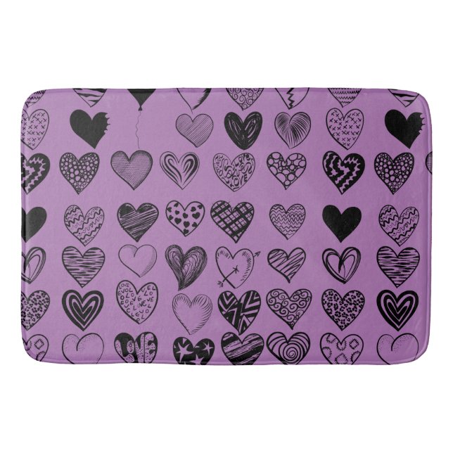 Adorable Black Heart Scribble Drawing Bath Mat (Front)