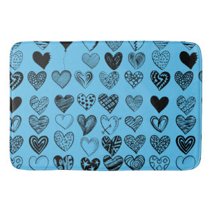 Adorable Black Heart Scribble Drawing Bath Mat