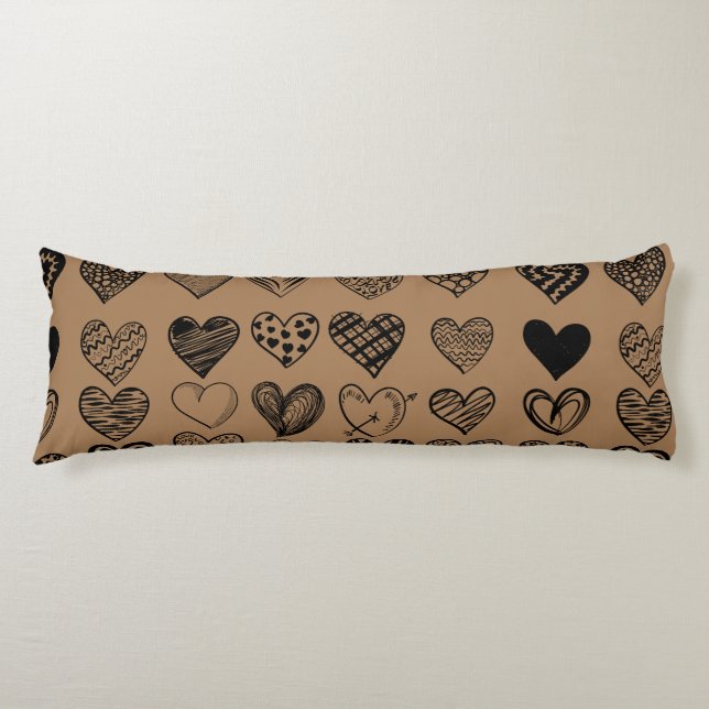 Adorable Black Heart Scribble Drawing Body Pillow (Front)
