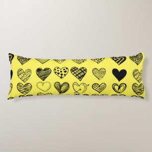 Adorable Black Heart Scribble Drawing Body Pillow