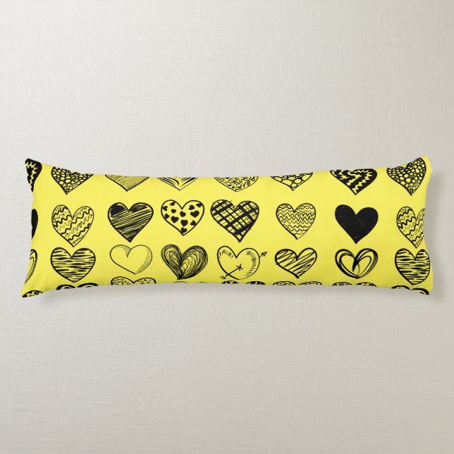 Adorable Black Heart Scribble Drawing Body Pillow (Front)