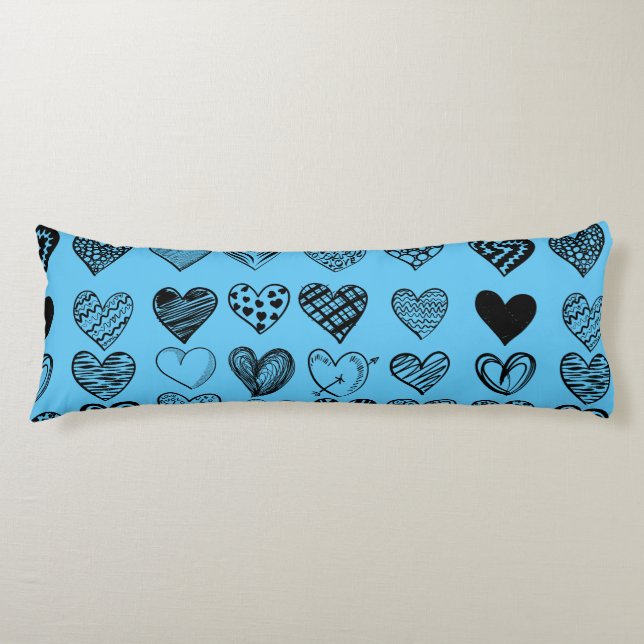 Adorable Black Heart Scribble Drawing Body Pillow (Front)