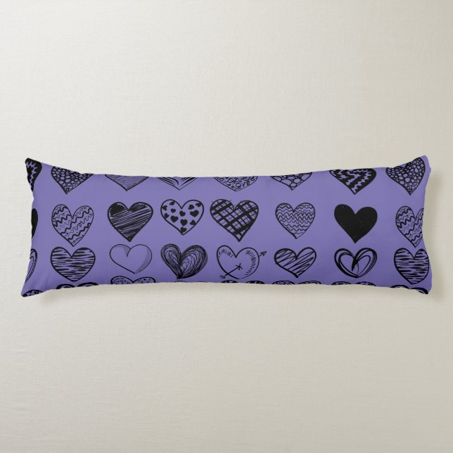 Adorable Black Heart Scribble Drawing Body Pillow (Front)