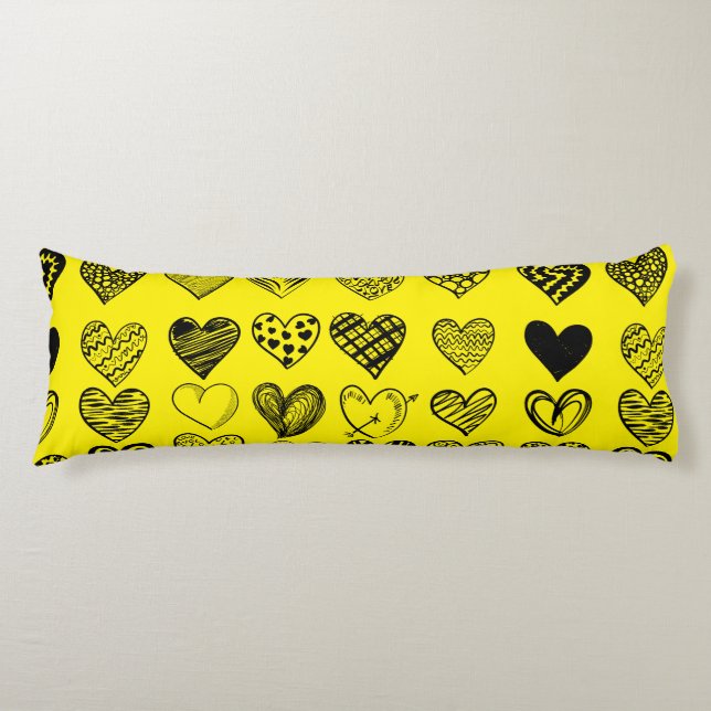 Adorable Black Heart Scribble Drawing Body Pillow (Front)