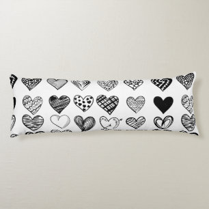 Adorable Black Heart Scribble Drawing Body Pillow