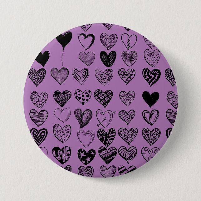 Adorable Black Heart Scribble Drawing Button (Front)