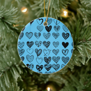 Adorable Black Heart Scribble Drawing Ceramic Orna Ornament
