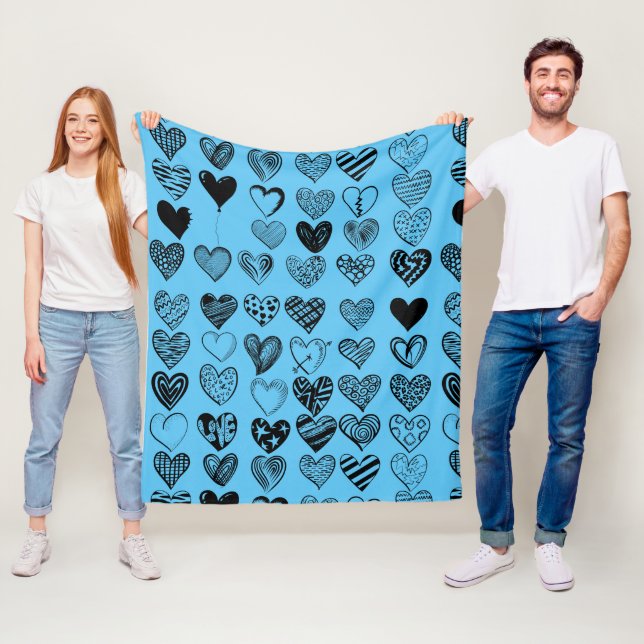 Adorable Black Heart Scribble Drawing Fleece Blank (In Situ)