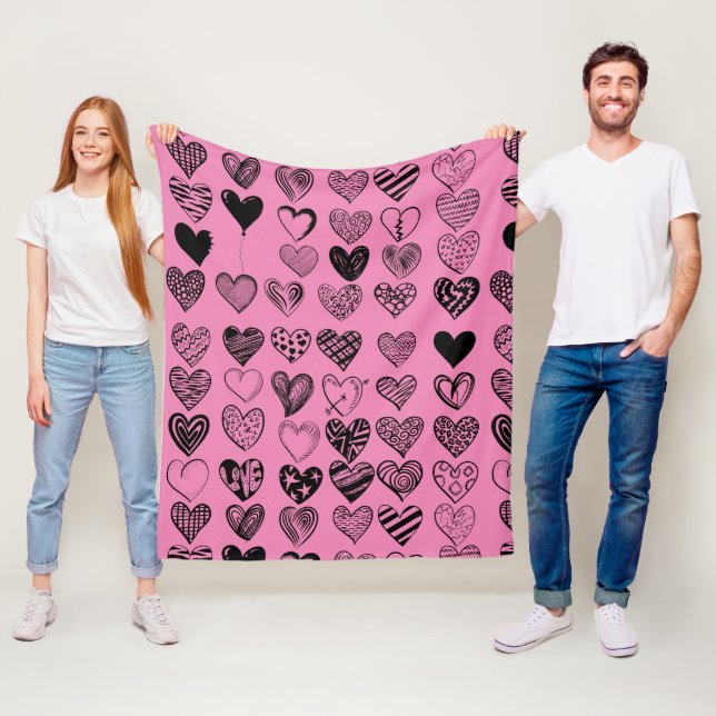 Adorable Black Heart Scribble Drawing Fleece Blank (In Situ)