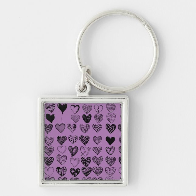Adorable Black Heart Scribble Drawing Keychain (Front)