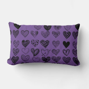 Adorable Black Heart Scribble Drawing Lumbar Pillow