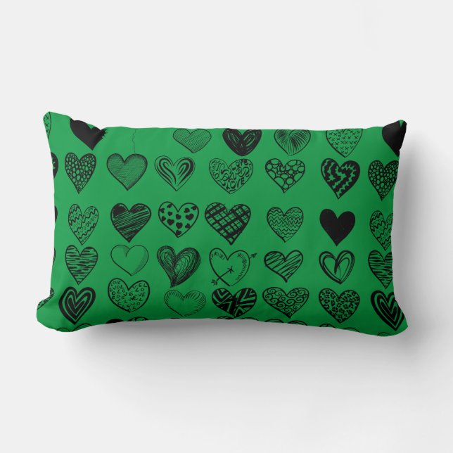 Adorable Black Heart Scribble Drawing Lumbar Pillow (Front)
