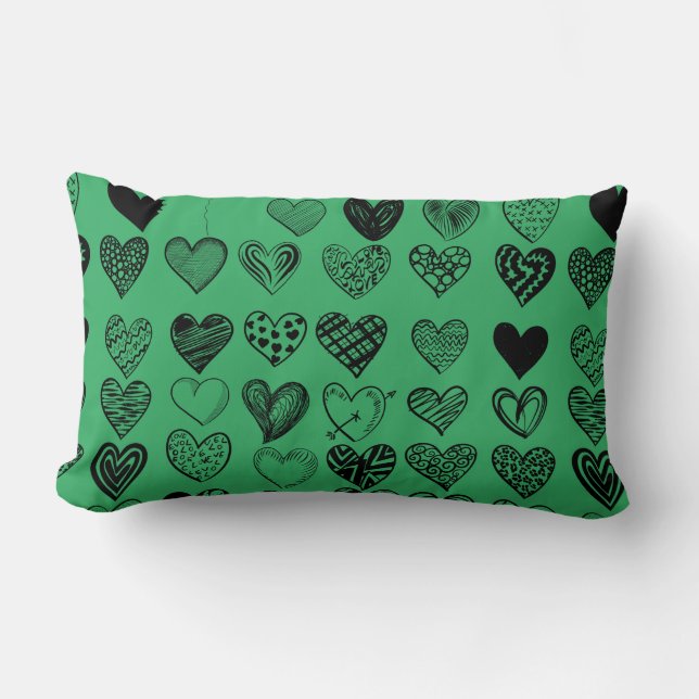 Adorable Black Heart Scribble Drawing Lumbar Pillow (Front)