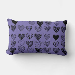 Adorable Black Heart Scribble Drawing Lumbar Pillow