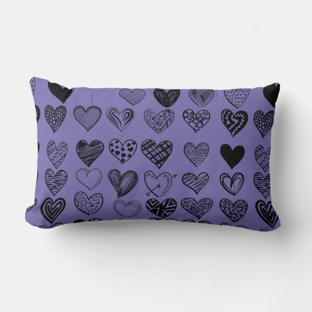 Adorable Black Heart Scribble Drawing Lumbar Pillow (Front)