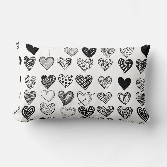 Adorable Black Heart Scribble Drawing Lumbar Pillow (Front)