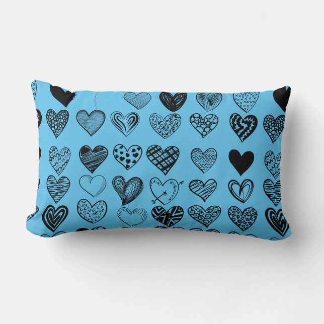 Adorable Black Heart Scribble Drawing Lumbar Pillow (Front)