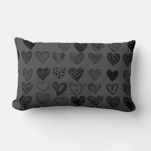 Adorable Black Heart Scribble Drawing Lumbar Pillow