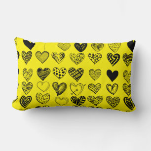 Adorable Black Heart Scribble Drawing Lumbar Pillow