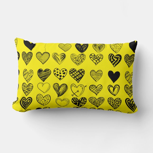 Adorable Black Heart Scribble Drawing Lumbar Pillow (Front)