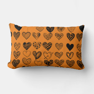 Adorable Black Heart Scribble Drawing Lumbar Pillow