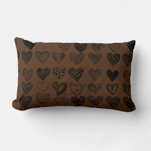 Adorable Black Heart Scribble Drawing Lumbar Pillow
