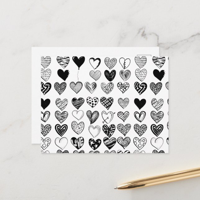 Adorable Black Heart Scribble Drawing Postcard (Front/Back In Situ)