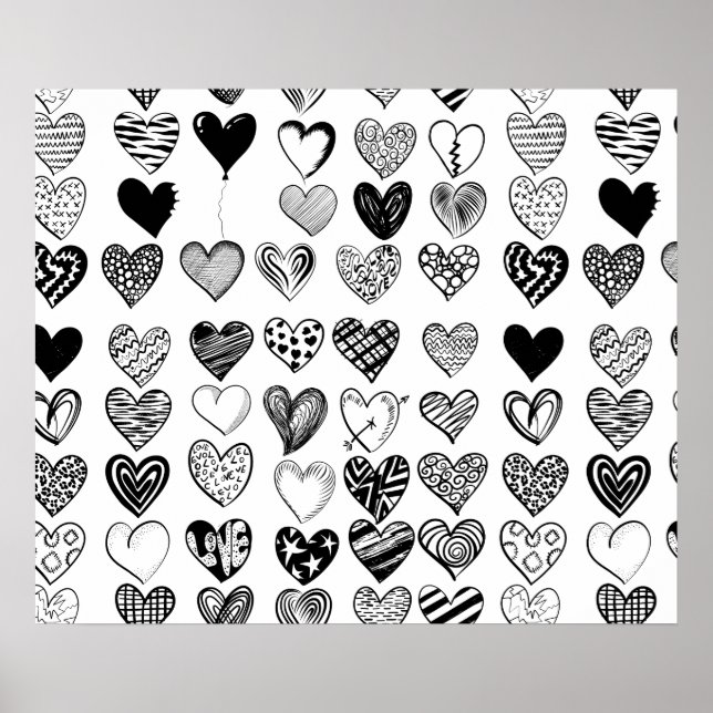 Adorable Black Heart Scribble Drawing Poster (Front)