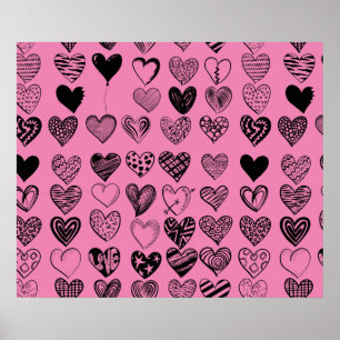 Adorable Black Heart Scribble Drawing Poster