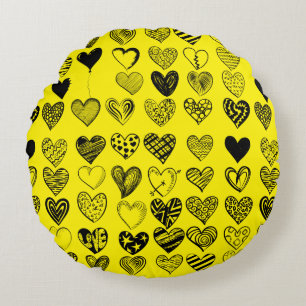 Adorable Black Heart Scribble Drawing Round Pillow